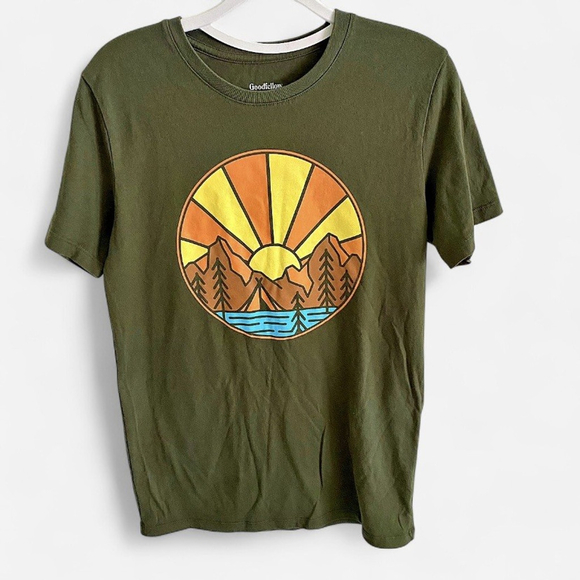 Goodfellow & Co Other - Good fellow & CO Mountain Sunrise Sunset Lake Camping T-shirt Green Men’s S NWOT